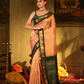 Pure Handloom Korvai Saree | Peach-Pink and Dark Green