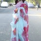 Hot Pink Poppy Burst Floral With Golden Buds-Organza Handpainted Saree-001
