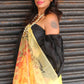 Red Floral Garden on Mustard Yellow-Organza Hand-painted Saree-021