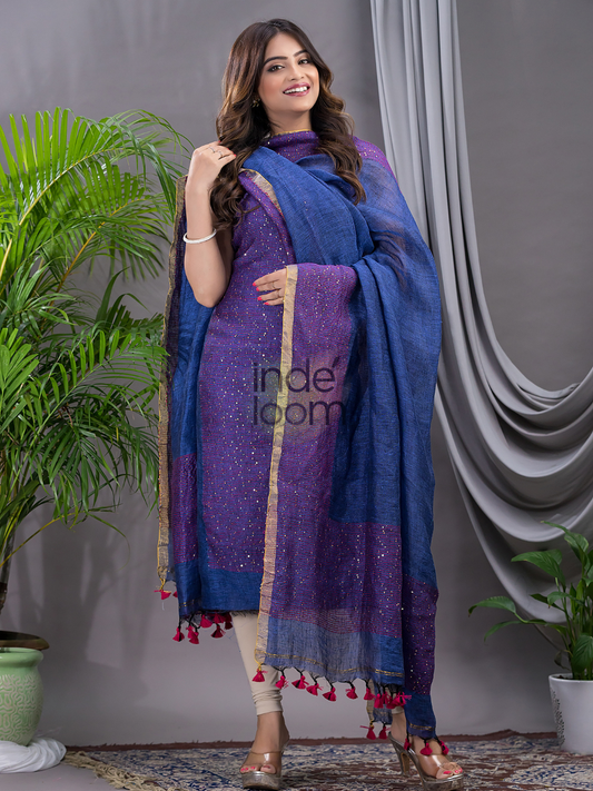 Berry Blue Linen X Linen 2-Piece Set Kurti & Dupatta (UNSTITCHED) - 131