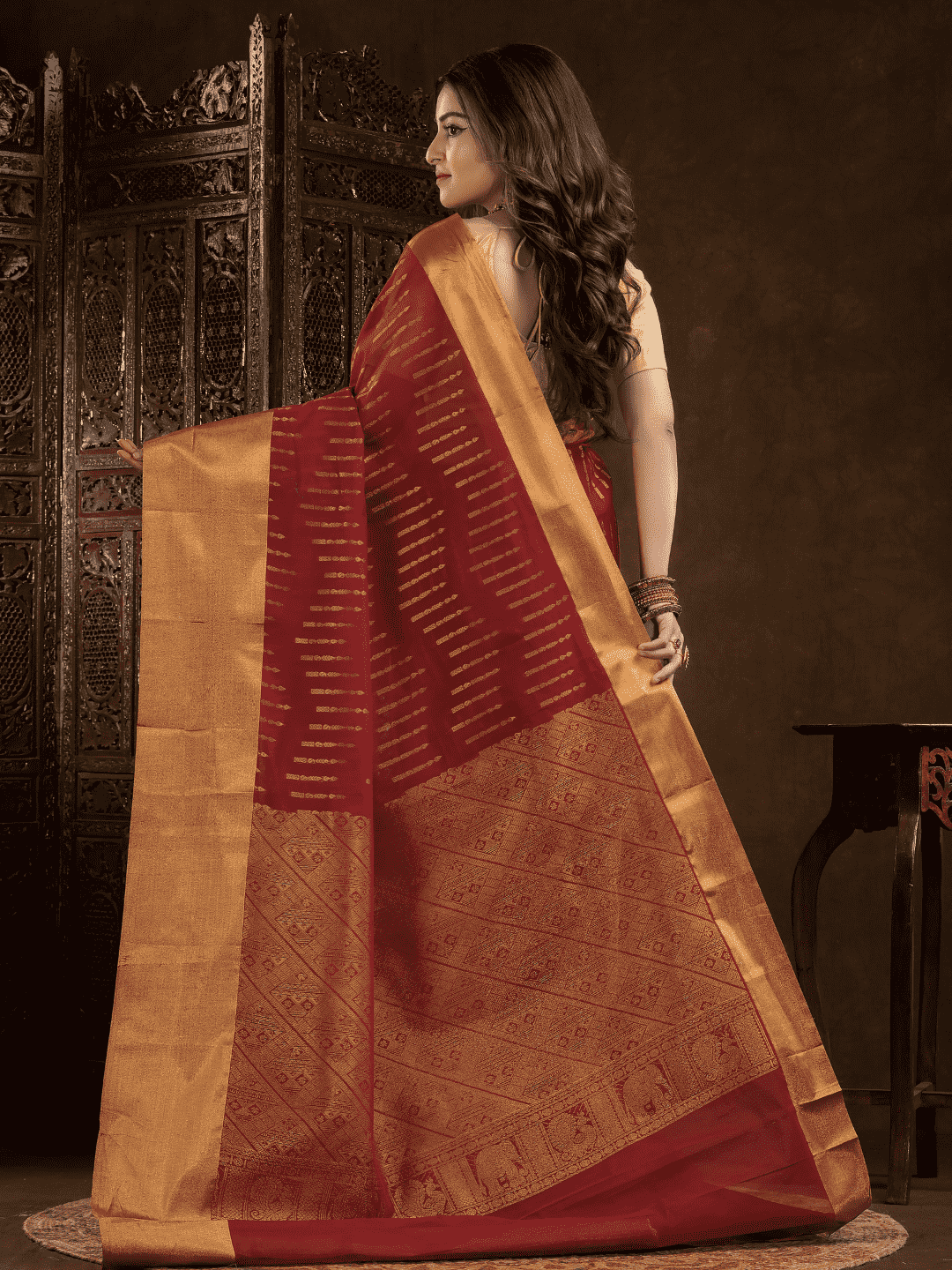Cherry Red Cotton Silk Saree - 017 - indeloom