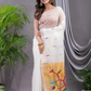 Linen Jamdani Saree With Snow White - 033