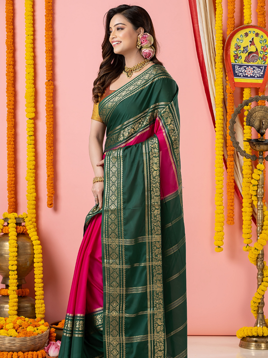 Classic Mysore Semi Silk Saree | Dark Green