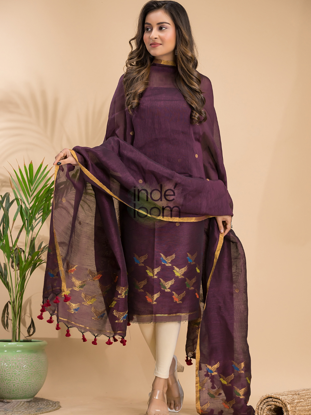 Rasin Purple Cotton Linen 2-Piece Set Kurti & Dupatta (UNSTITCHED) - 032