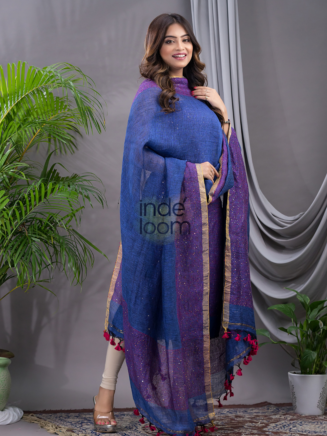 Berry Blue Linen X Linen 2-Piece Set Kurti & Dupatta (UNSTITCHED) - 131