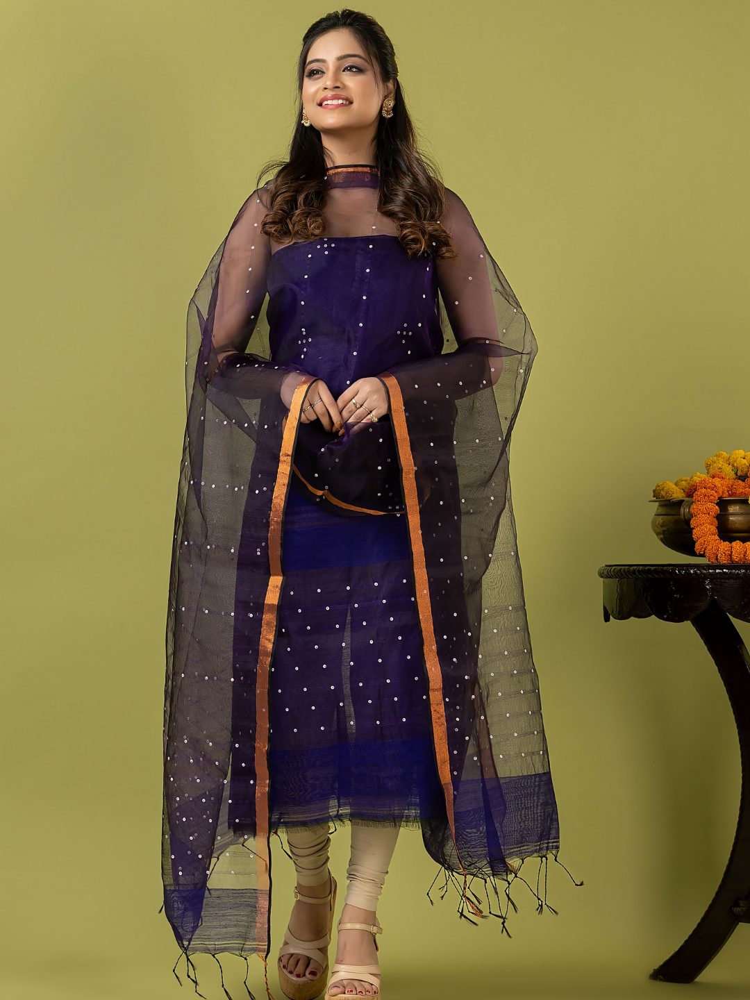 Handwoven Jamdani Muslin Unstitched 2-piece Kurti | Deep Violet
