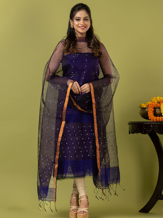 Handwoven Jamdani Muslin Unstitched 2-piece Kurti | Deep Violet