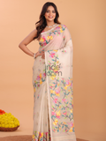 Silk Jamdani Saree With Burgundy Pale Brown - 161