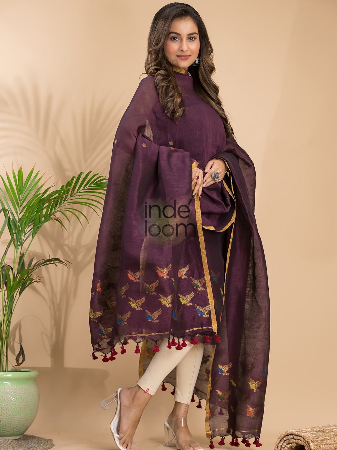 Rasin Purple Cotton Linen 2-Piece Set Kurti & Dupatta (UNSTITCHED) - 032