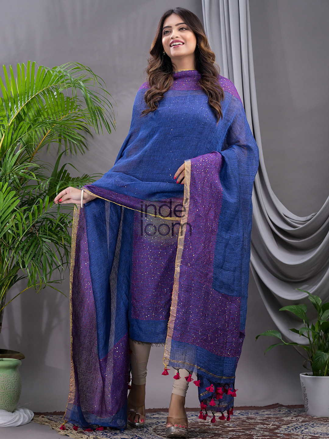 Berry Blue Linen X Linen 2-Piece Set Kurti & Dupatta (UNSTITCHED) - 131