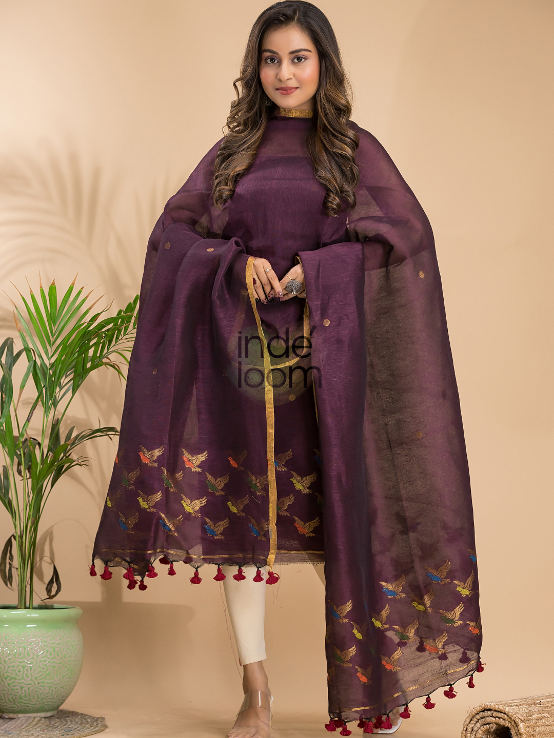 Rasin Purple Cotton Linen 2-Piece Set Kurti & Dupatta (UNSTITCHED) - 032