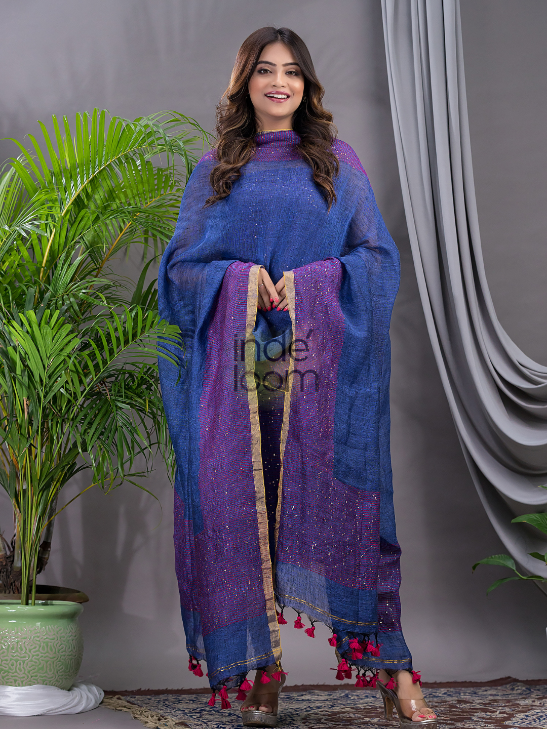 Berry Blue Linen X Linen 2-Piece Set Kurti & Dupatta (UNSTITCHED) - 131