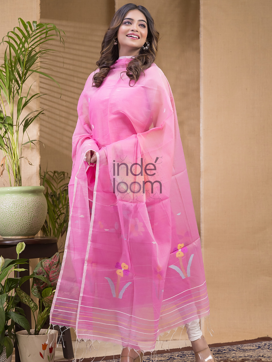 Baby Pink Jamdani 2-Piece Set Kurti & Dupatta (UNSTITCHED) -649