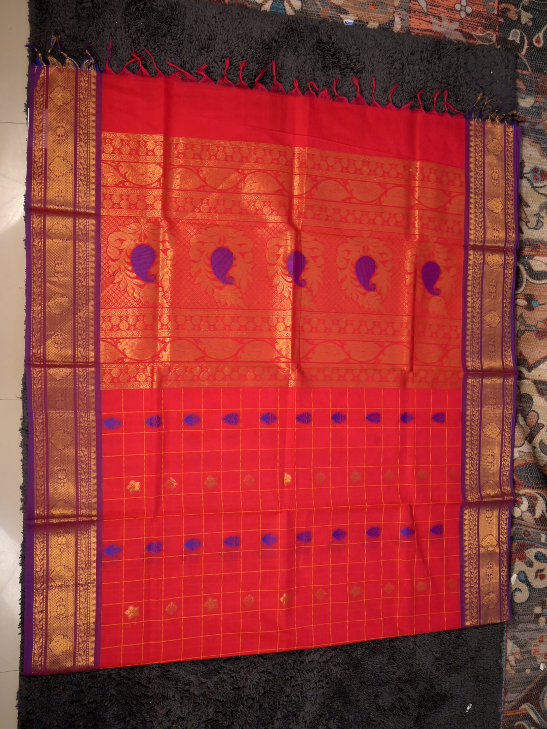 Kanchi Cotton|slightlydarker red & purple