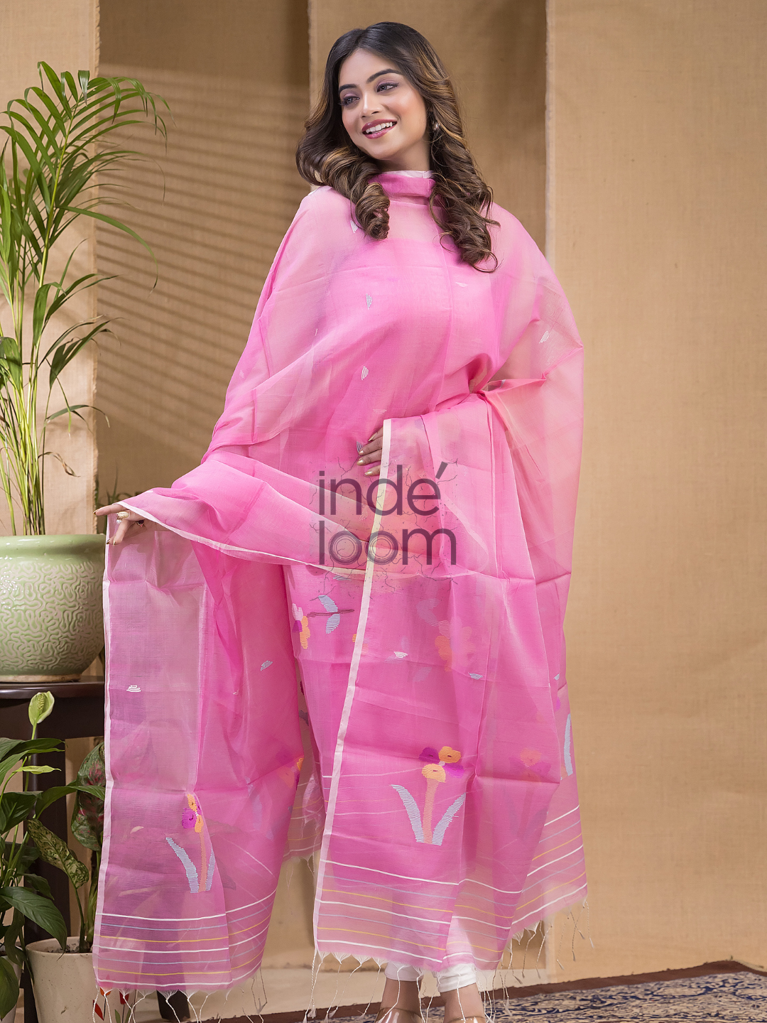 Baby Pink Jamdani 2-Piece Set Kurti & Dupatta (UNSTITCHED) -649