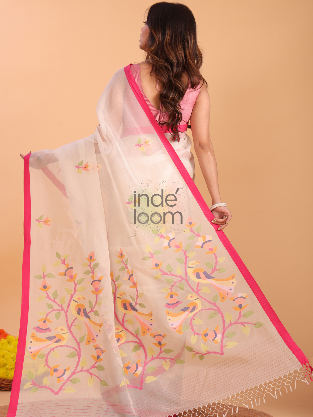 Jamdani Saree With Burgundy Beige Brown - 162