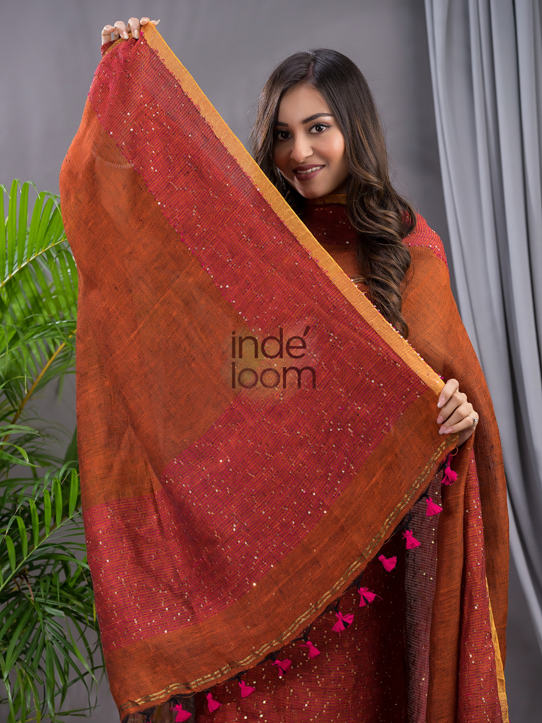 Ginger Orange Linen X Linen 2-Piece Set Kurti & Dupatta (UNSTITCHED) - 132