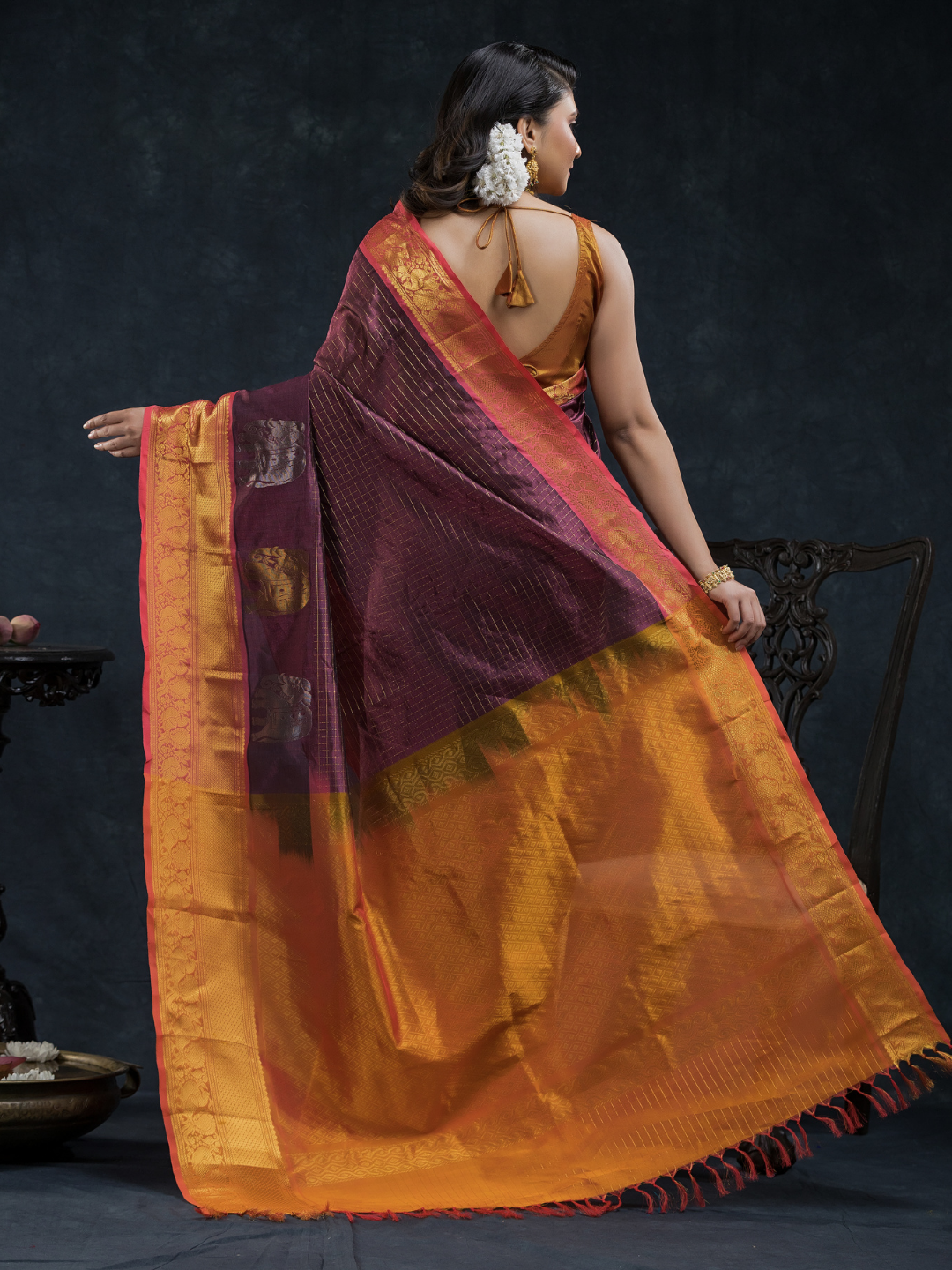 Pure Handloom Korvai Saree | Golden and Blood Red