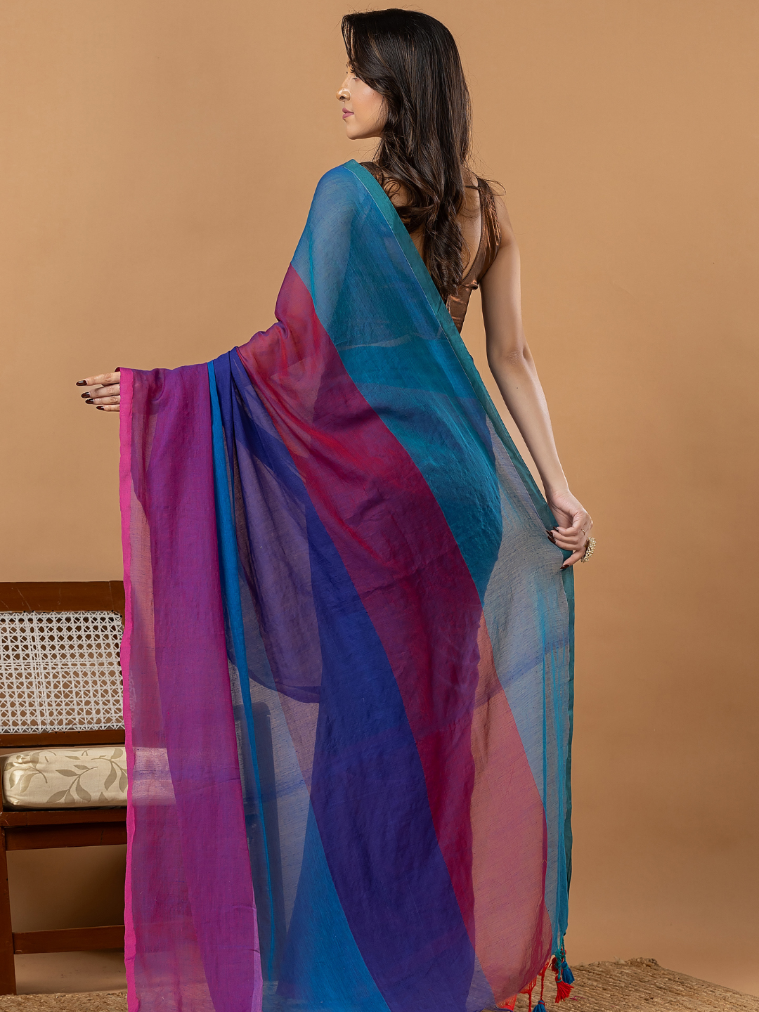 Pure Handloom Mul Cotton Saree | Teal Blue