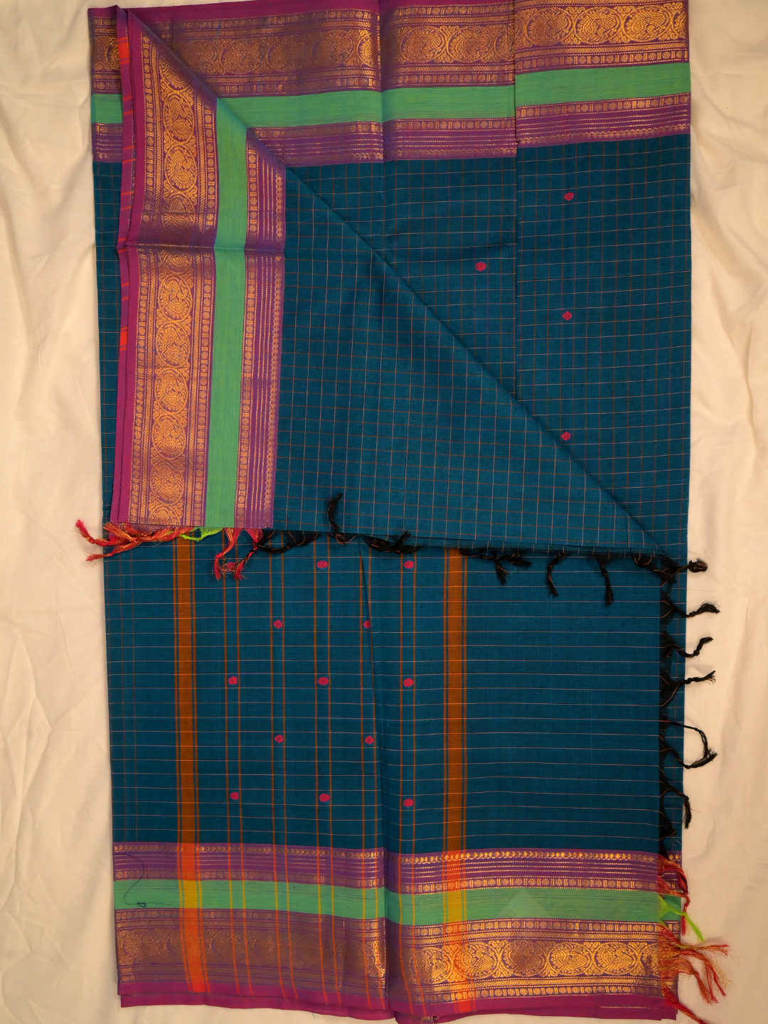 Kanchi Cotton|Aqua Blue & Purple