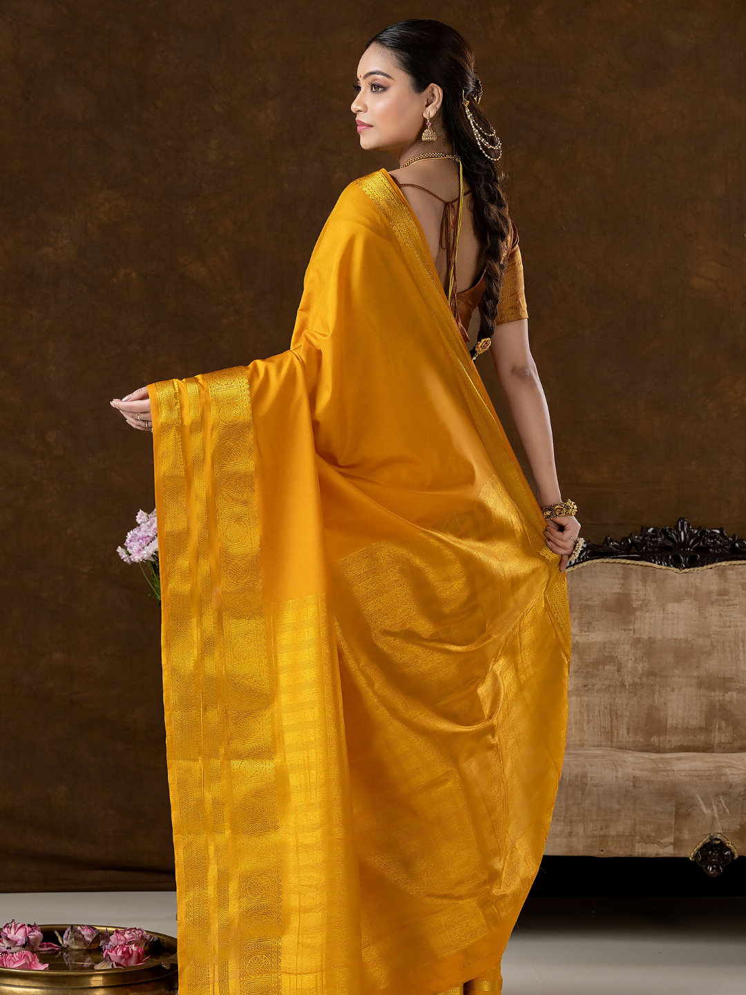 Classic Mysore Semi Silk Saree | Mustard Gold