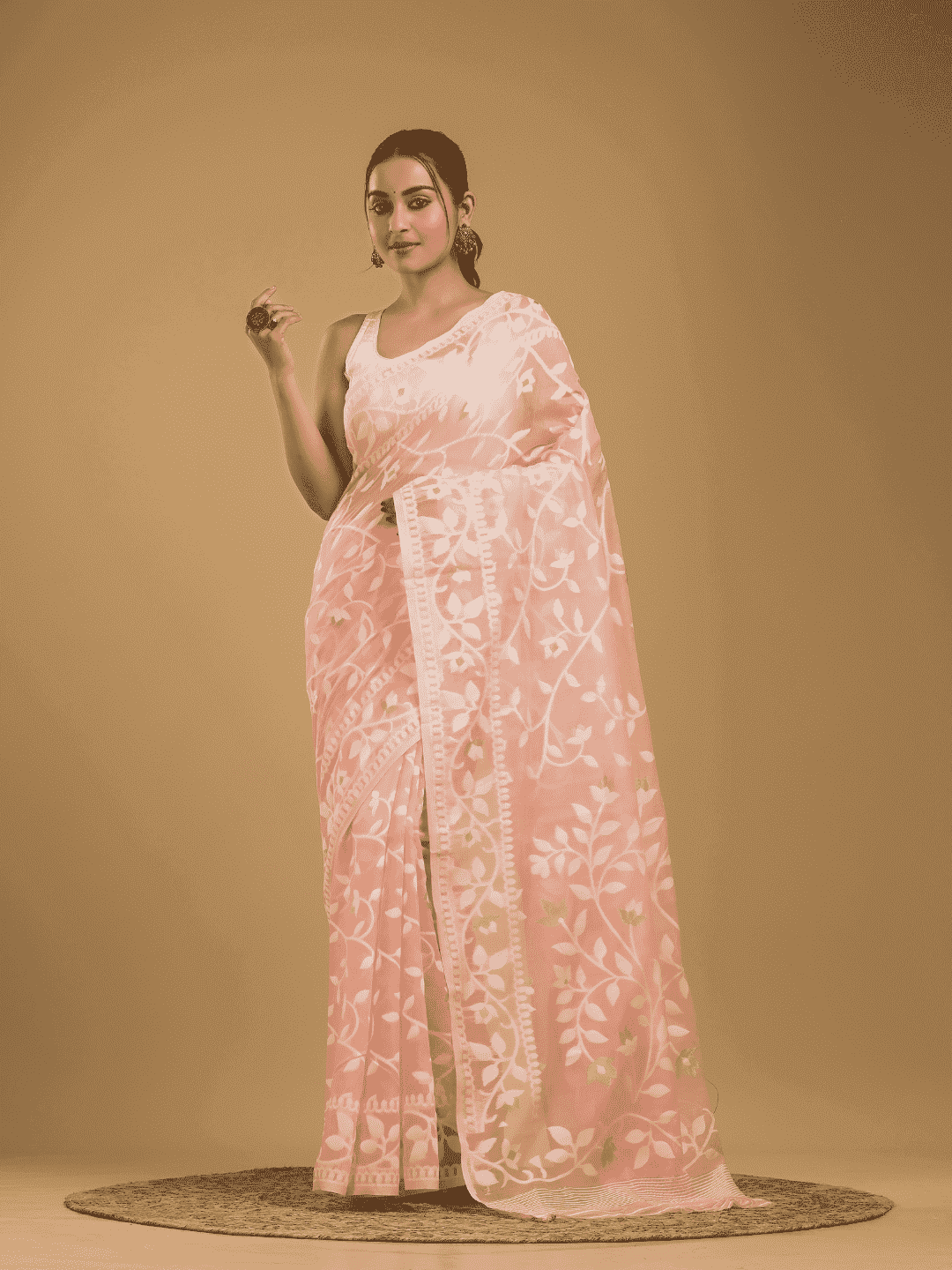 Light Pink Cotton Silk Jamdani Saree - 023 - indeloom