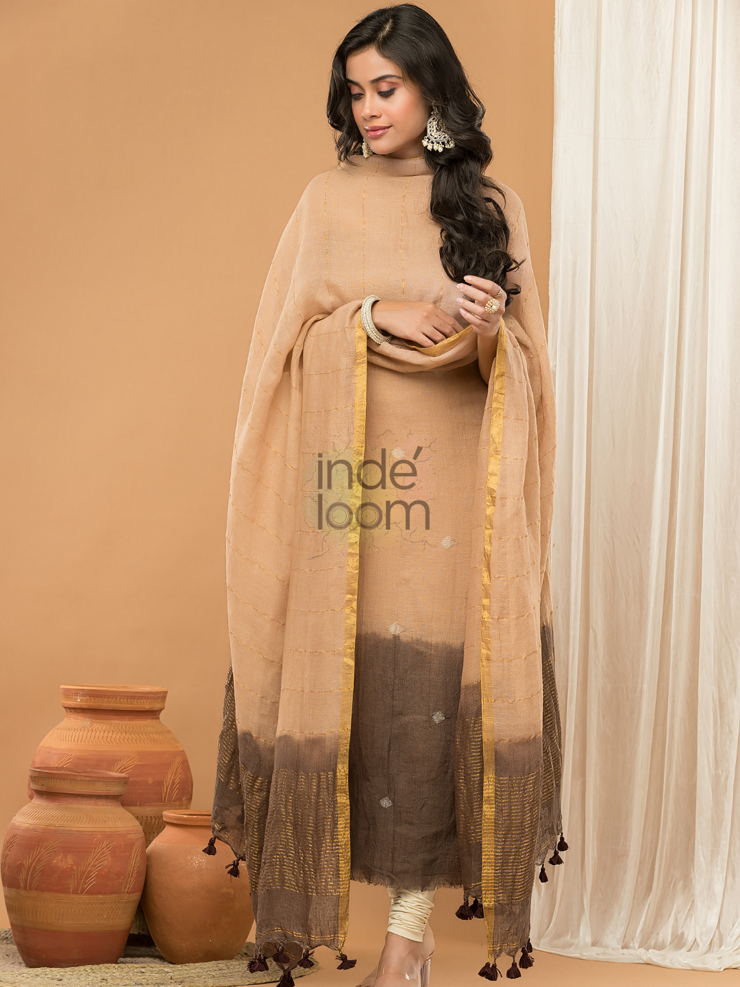 Sand Brown Jamdani 2-Piece Set Kurti & Dupatta (UNSTITCHED) - 141