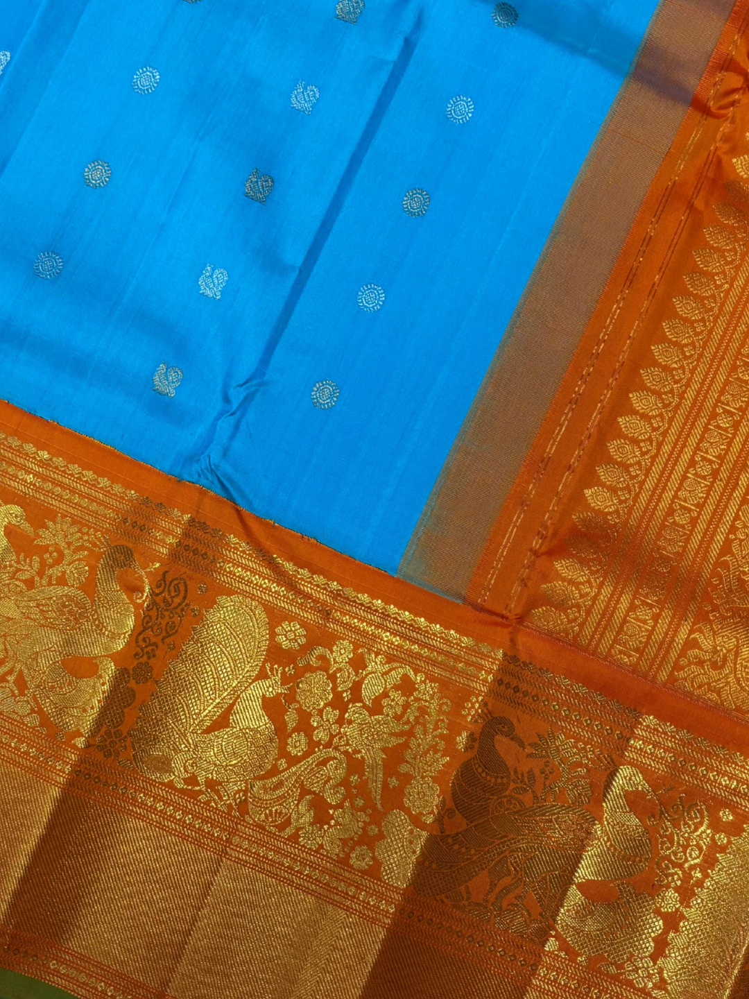 Handwoven Pure Gadwal Silk Saree  |  Blue