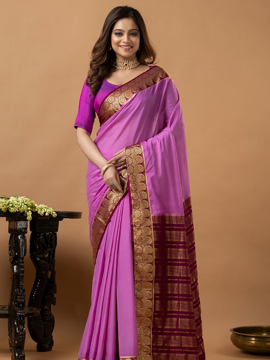Classic Mysore Semi Silk Saree | Lavender Magenta