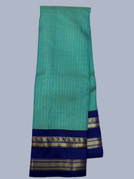 Pure Handwoven Gadwal Silk Saree With Ocean Blue-034