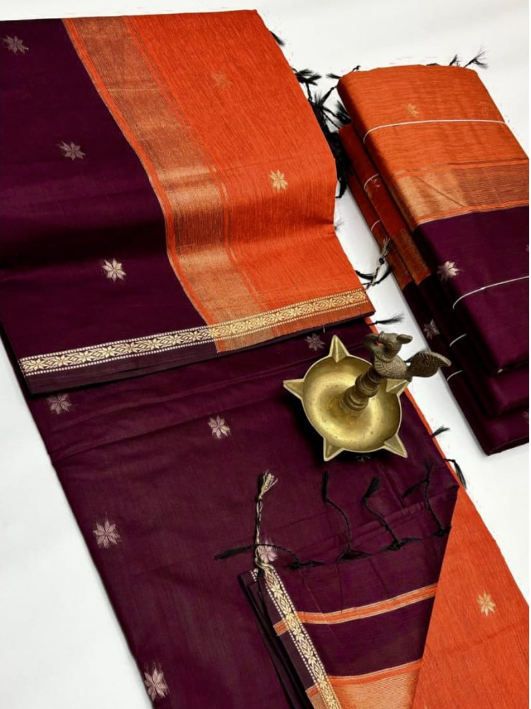 Maheshwari Silk Cotton Saree – Festive Elegance  | Deep Wine