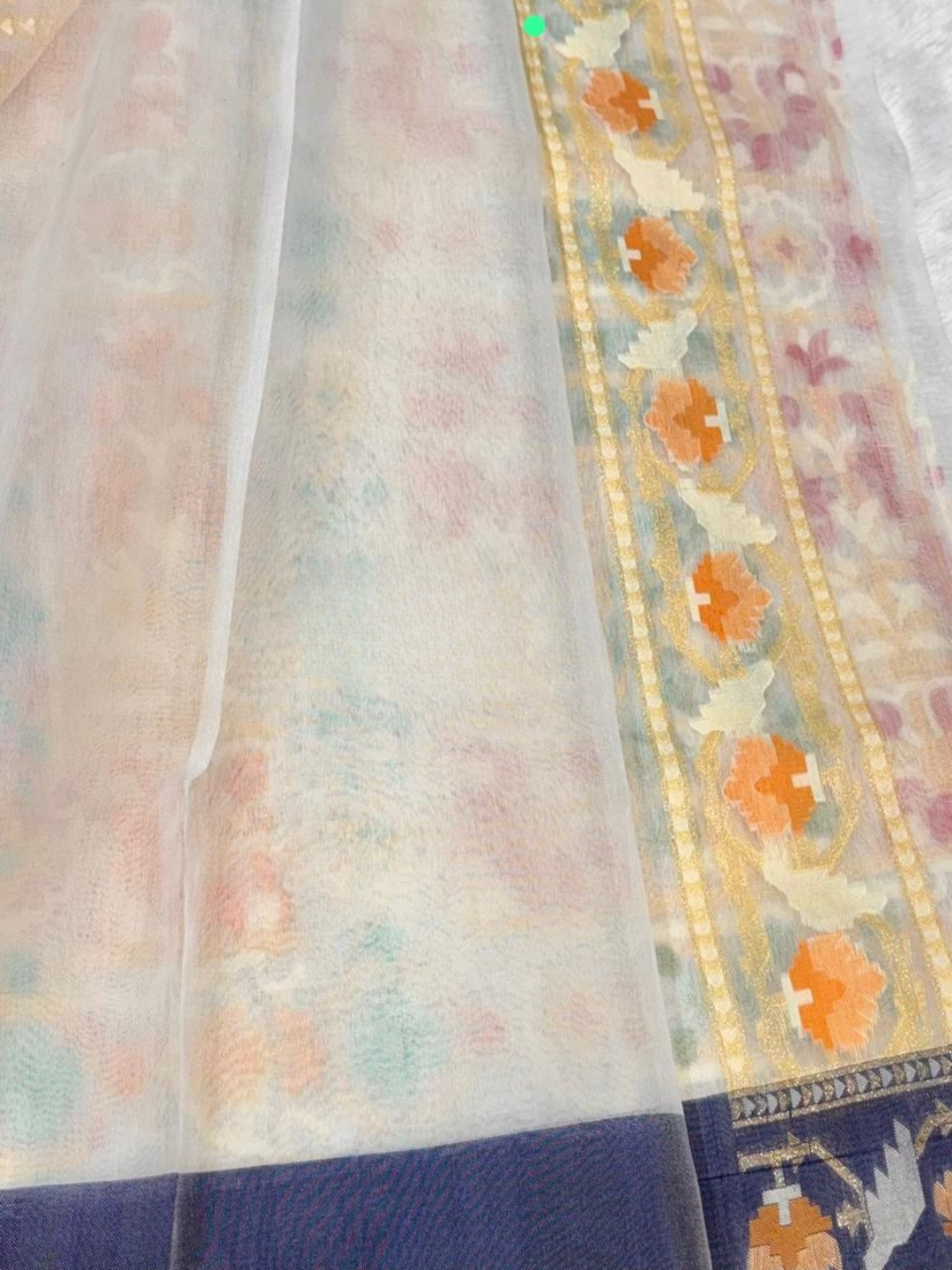 Banarasi Exclusive Ektara Kora JAMDANI Tilfi saree | Pearl White