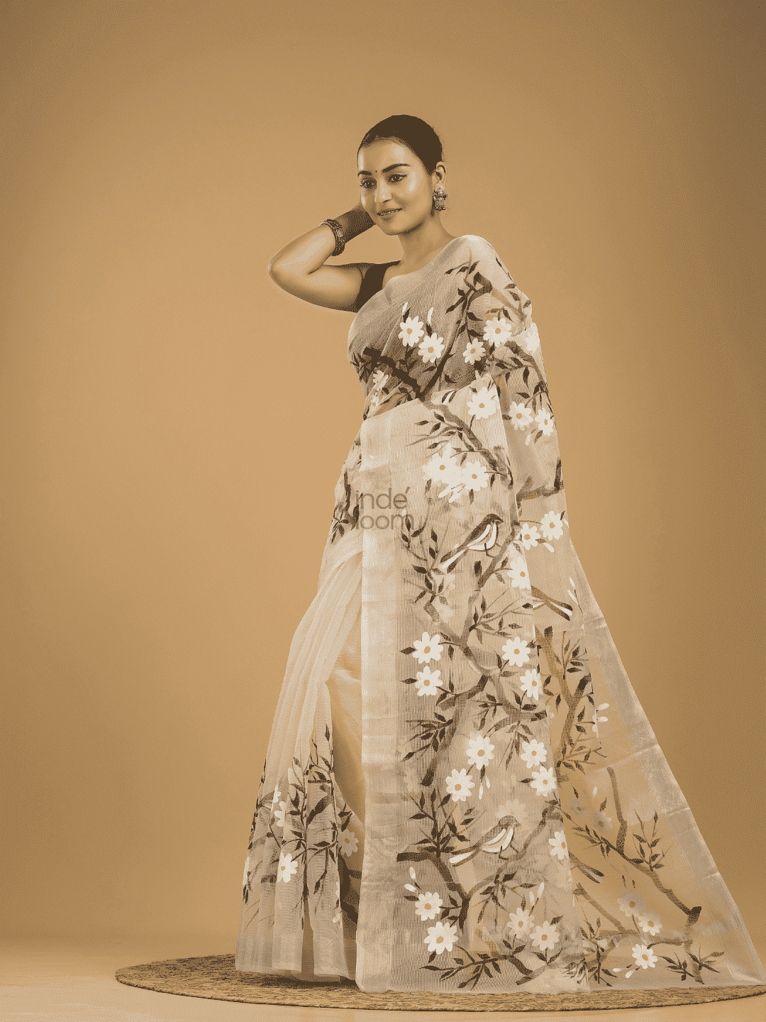 Kota Doria Handpainted Saree With Lace White - 003 - indeloom