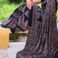 Ajrakh Exclusive Designer Modal Silk in Black, Blue and Maroon with Intricate Pattern - 032 - indeloom