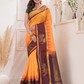 Pure Handloom Korvai Silk Cotton Saree in With Pumpkin Orange- 500