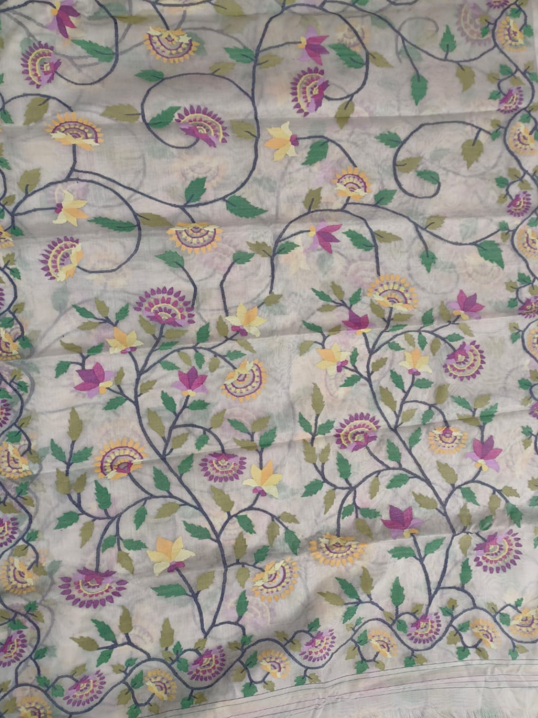 Handwoven Pure Jamdani Cotton Saree  |  Warm Ivory