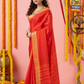 Classic Mysore Semi Silk Saree | Coral Orange
