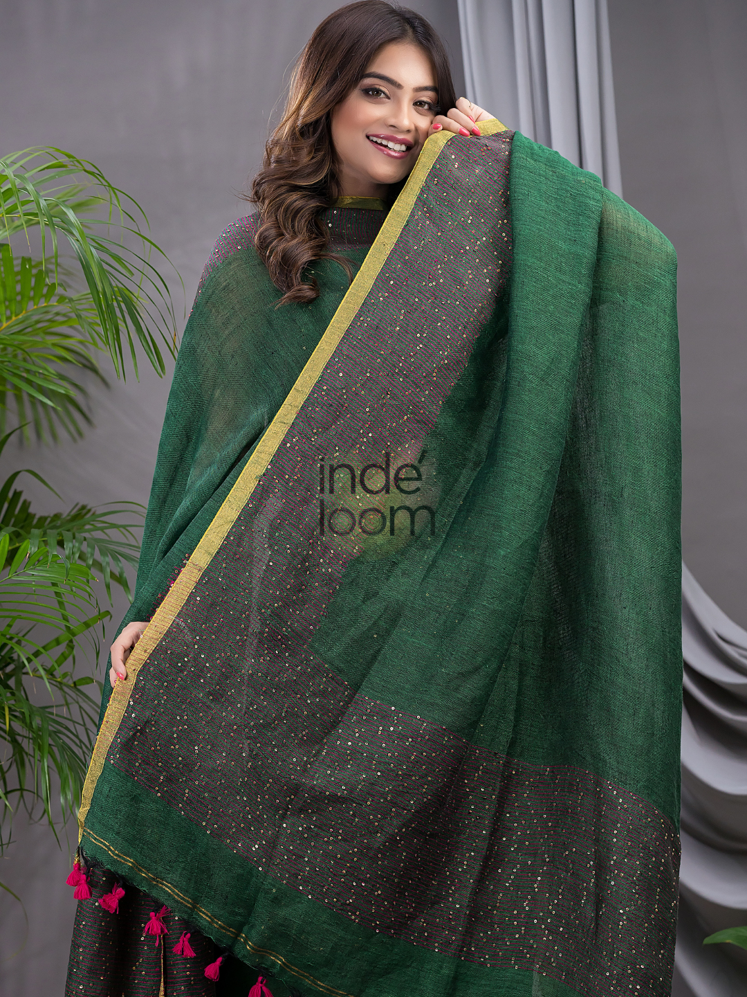 Pine Green Linen X Linen 2-Piece Set Kurti & Dupatta (UNSTITCHED) - 133