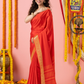 Classic Mysore Semi Silk Saree | Coral Orange