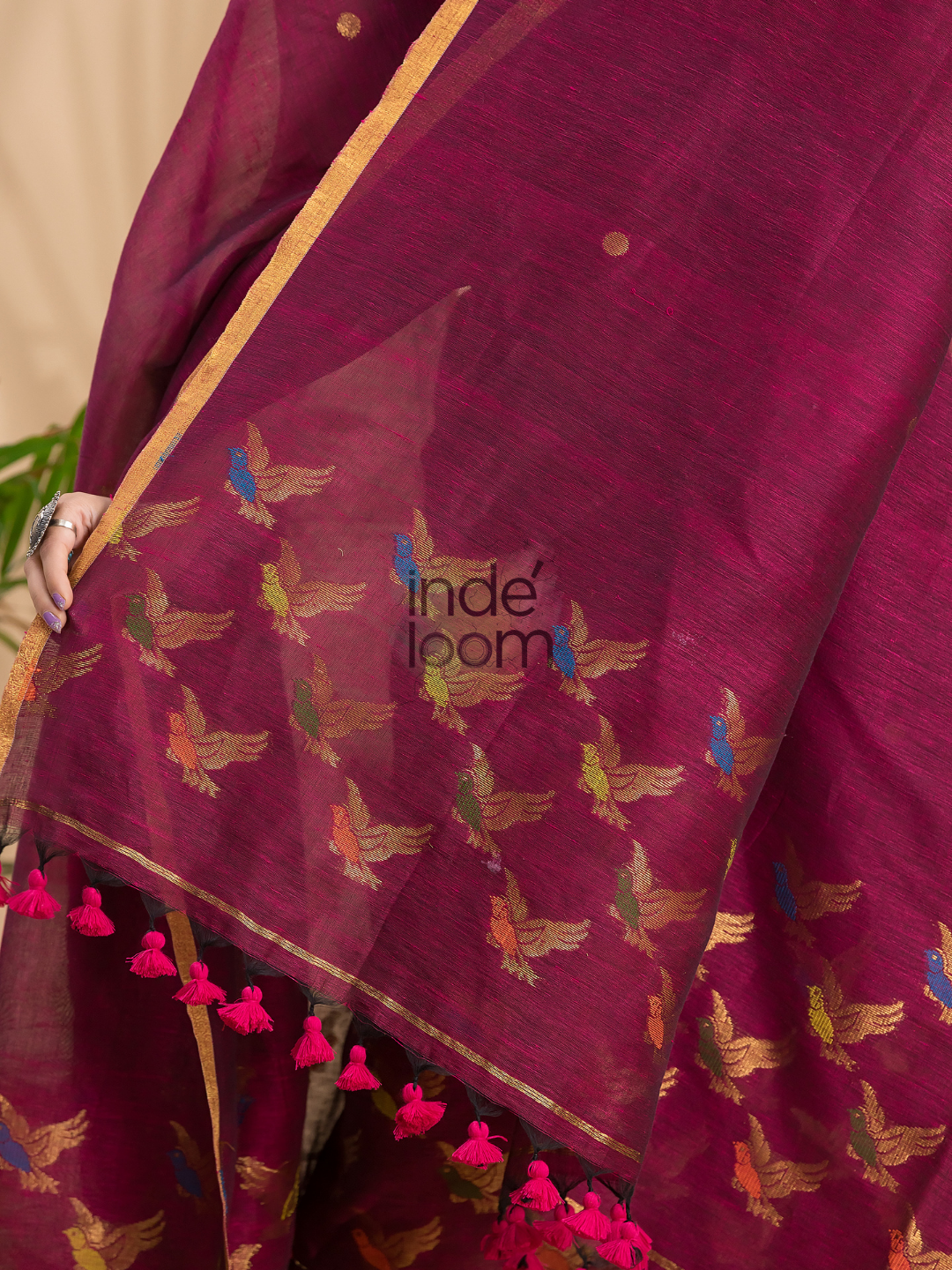 Ruby Maroon | Handloom Jamdani Linen Unstitched 2-Piece Kurti