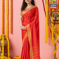 Classic Mysore Semi Silk Saree | Coral Orange