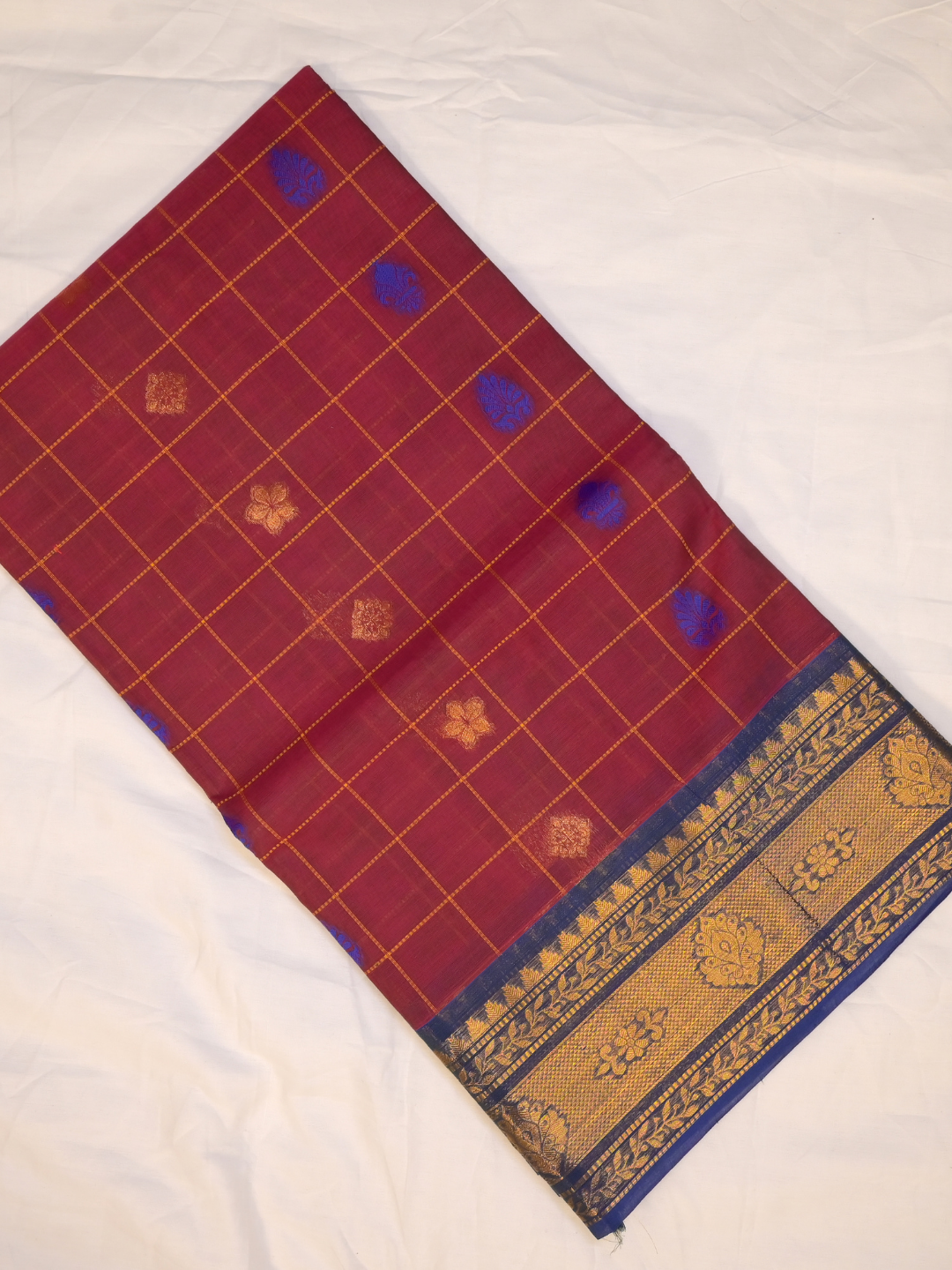Kanchi Cotton|maroon & oil blue