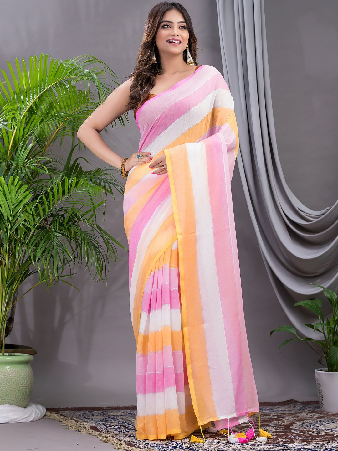 Handloom Mul Cotton Saree With Baby Pink - 003