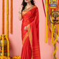 Classic Mysore Semi Silk Saree | Coral Orange