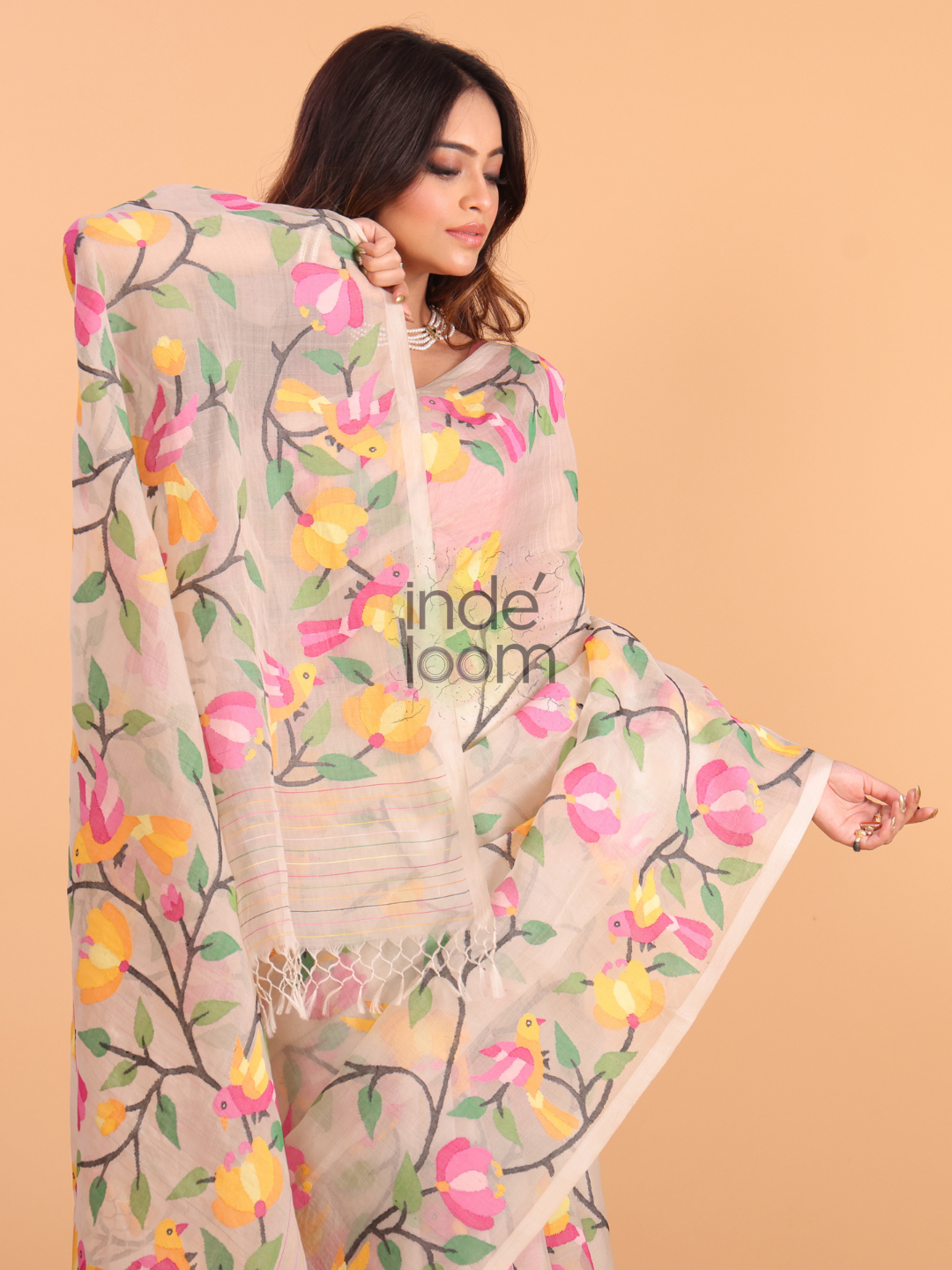 Jamdani Saree With Burgundy Desert Brown - 163