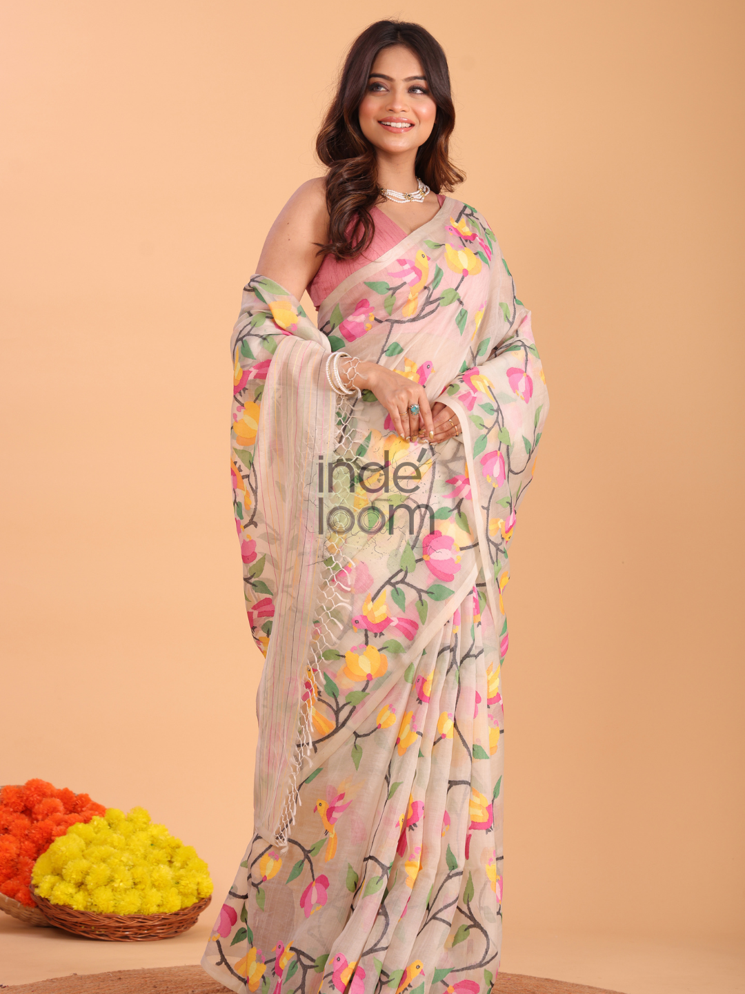 Jamdani Saree With Burgundy Desert Brown - 163