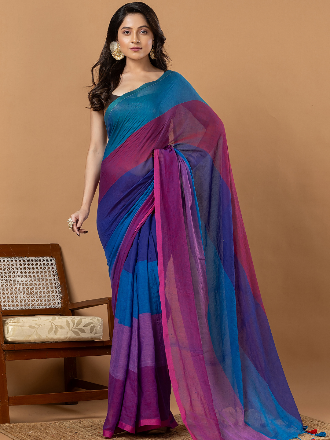 Pure Handloom Mul Cotton Saree | Teal Blue