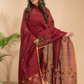 Burgundy Red Cotton Linen 2-Piece Set Kurti & Dupatta (UNSTITCHED) - 034