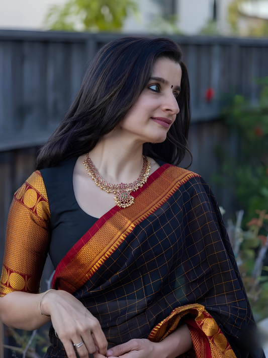 Handloom Narayanpet Cotton Saree | Coal Black