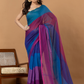 Pure Handloom Mul Cotton Saree | Teal Blue